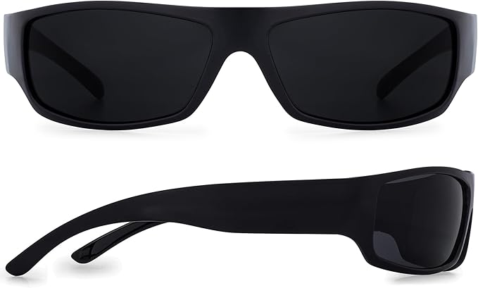 Mens Black Super Dark Sunglasses - Slim Wrap Around Gangster Style