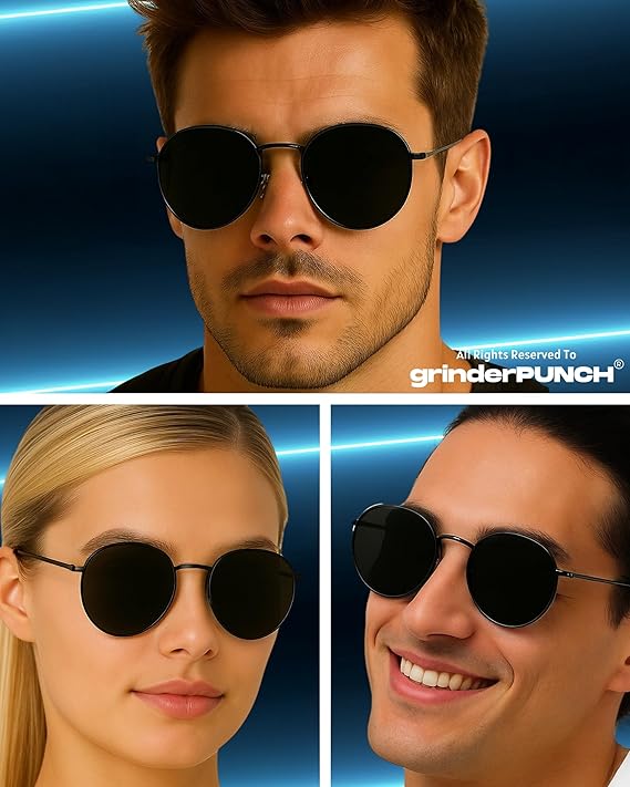 grinderPUNCH Classic Retro Sunglasses for Women Men, UV400 Protection Lens and Lightweight Men Sun Glasses Circle Metal Frame