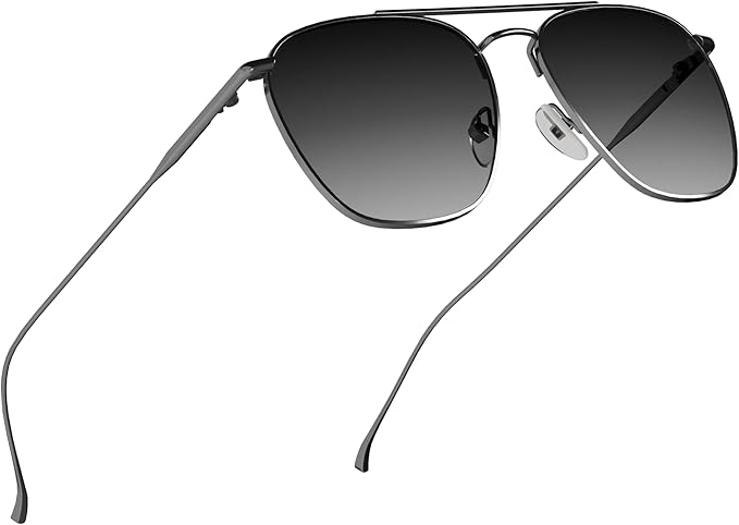 Small Square Polarized Sunglasses for Women UV400 Protection Metal Lightweight Trendy Retro 70s 90s (Black Gradiant)