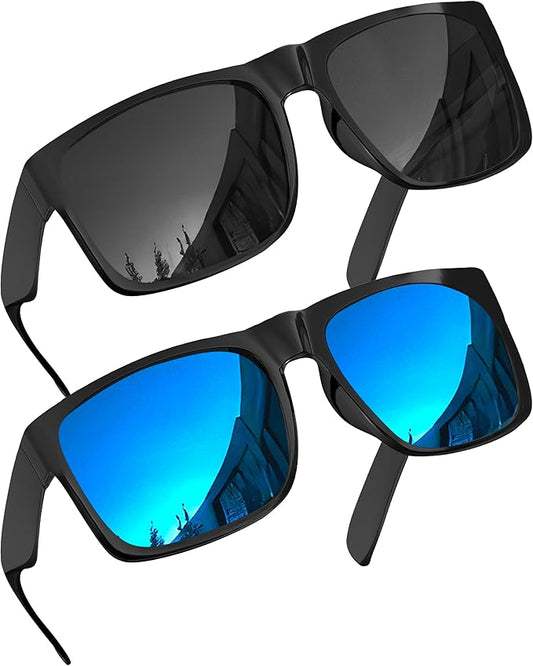 2 Pack XL Polarized Big Wide Frame Large Head Fit Sunglasses for Sports Driving Fishing Glasses