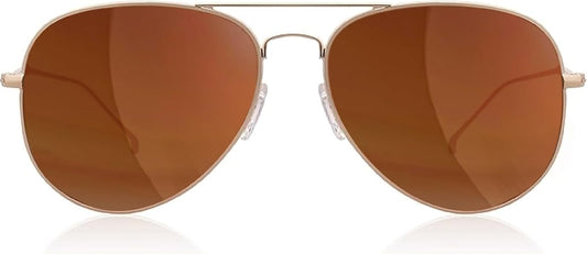 Unisex Aviator Sunglasses Metal Rose Gold Frame/Brown Lens