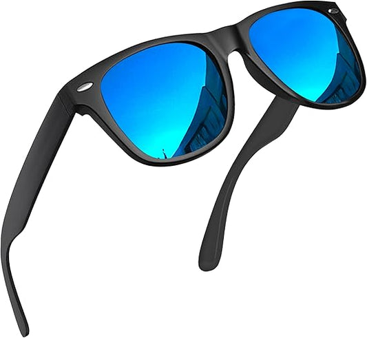 grinderPUNCH Polarized Super Dark Sunglasses – Retro UV Protection for Men & Women, Matte Black Frame, Blue Lens