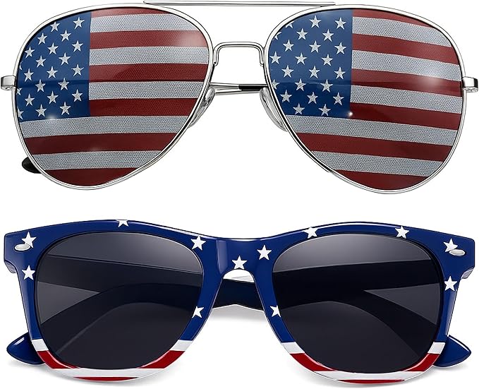 2 Pair Combo Patriotic American US Flag Sunglasses