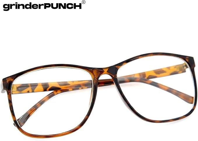 Large Nerdy Thin Plastic Frame Clear Lens Glasses (Tortoise)