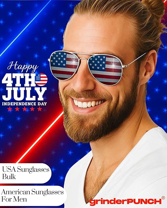 American Flag Aviator Sunglasses Glasses (Silver)