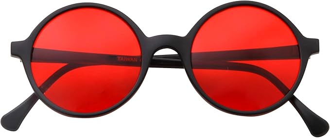 Oversized Round Sunglasses Hippie Color Lens Retro Circle Glasses Men and Women (Red)