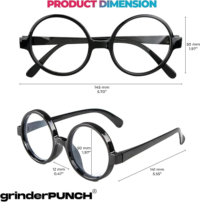 grinderPUNCH Adult Vintage Inspired Large Round Circle Clear Lens Non Prescription Glasses