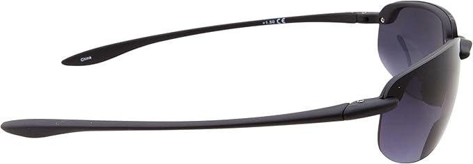 Mens Rimless Bifocal Reading Sunglasses Sports Wrap Reader Glasses, Black, 3.00 - 3.25