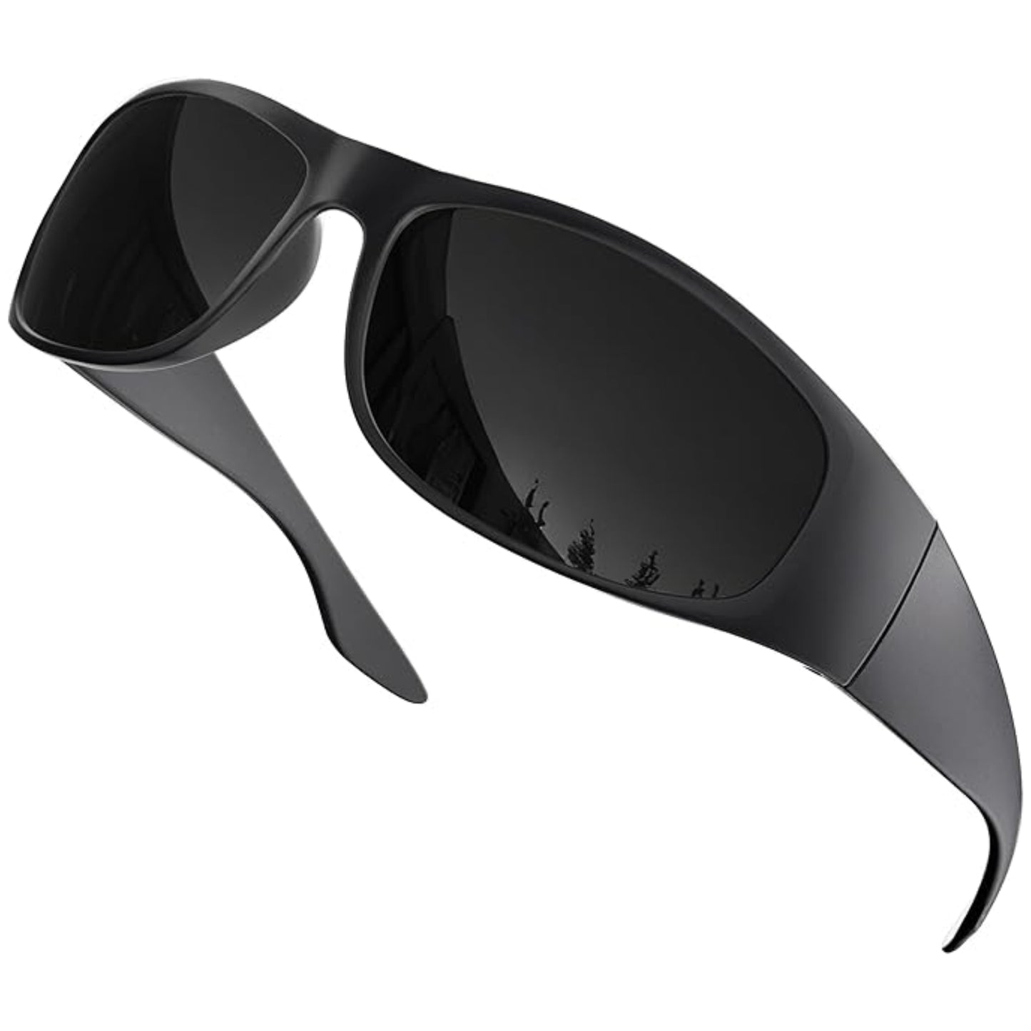 Polarized Super Dark Sunglasses Biker Style Rider Wrap Around Style Lightweight UV Protection (Matte Frame/Superdark Lens) - grinderPUNCH