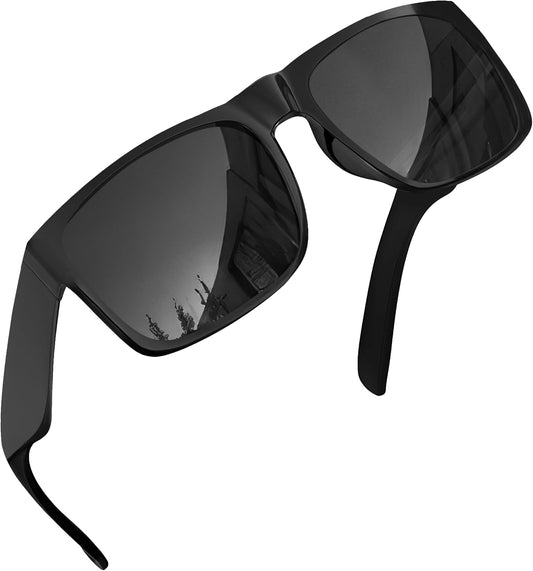 grinderPUNCH XL Polarized Sunglasses – Oversized Fit for Big Heads, Black Lens, Glossy Frame, Driving Shades