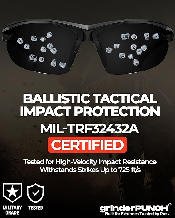 grinderPUNCH ANSI Z87 Tactical Glasses – Shooting Safety Eyewear, UV Protective, Anti-Fog, 1-Pack