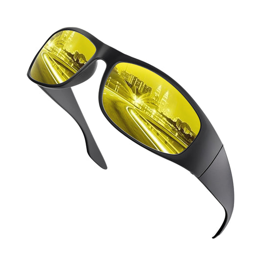 Polarized Night Vision HD Yellow Driving Sunglasses Biker Style Rider Wrap Around Style Lightweight UV Protection