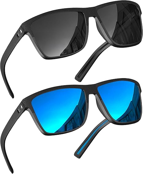2 Pack Blue and Black Polarized Anti Glare Driving Sunglasses for Men