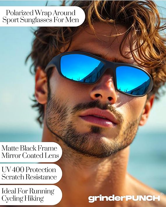 Sports Sunglasses UV400 Protection Lightweight with Anti-Slip Function (Blue)
