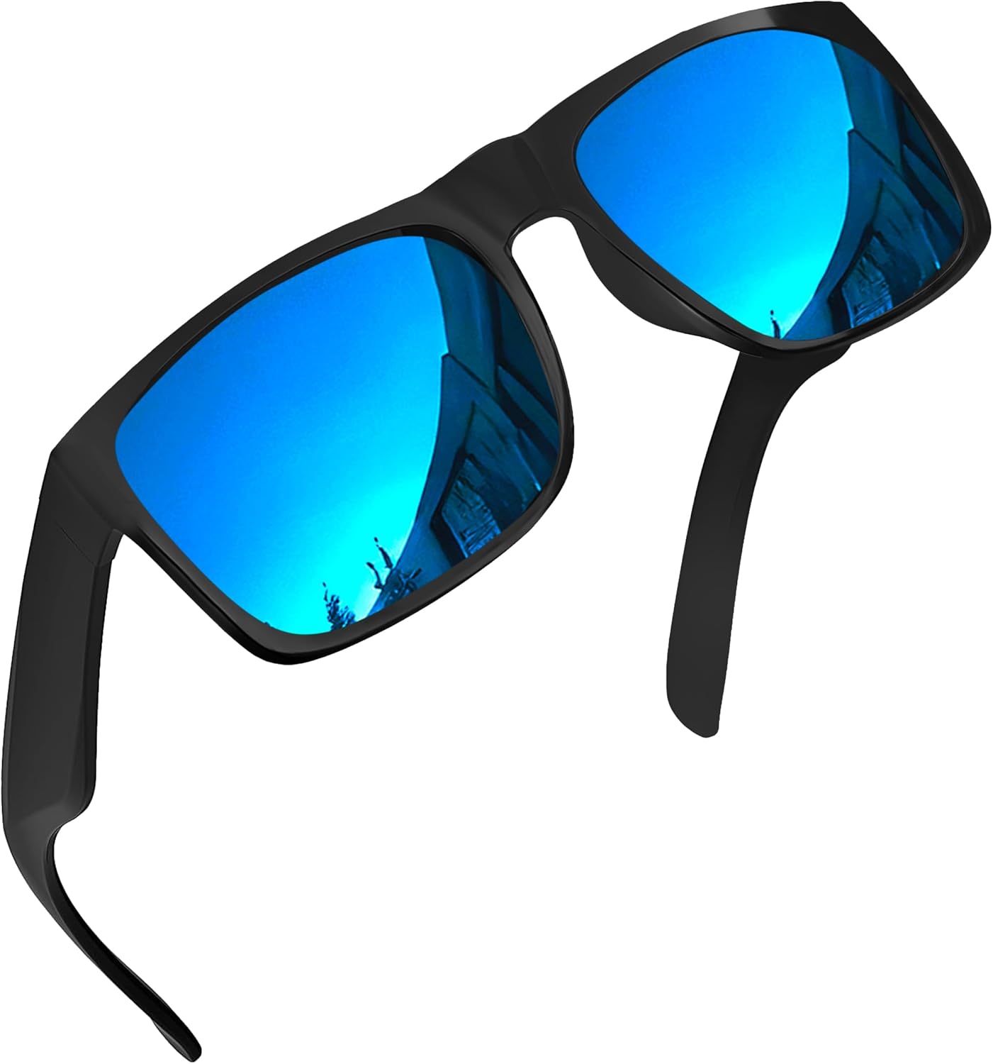 grinderPUNCH XL Oversized Polarized Sunglasses for Men – Wide Fit for Big Heads, Matte Frame, Blue Mirror Lens