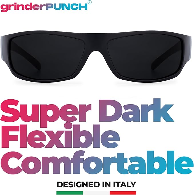 Mens Black Super Dark Sunglasses - Slim Wrap Around Gangster Style