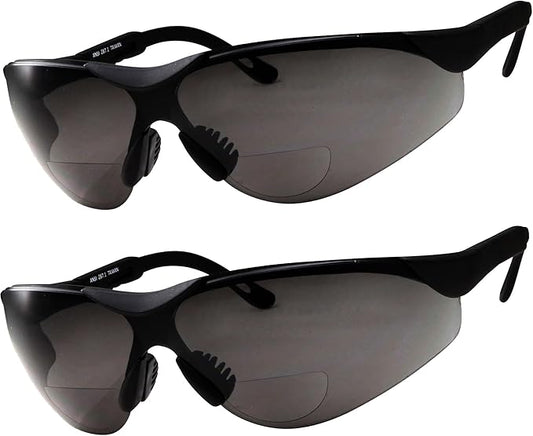 2 Pairs Bifocal Safety Sunglasses Black Lens with Reading Corner - Fully Adjustable Arms 1.00 - 3.00