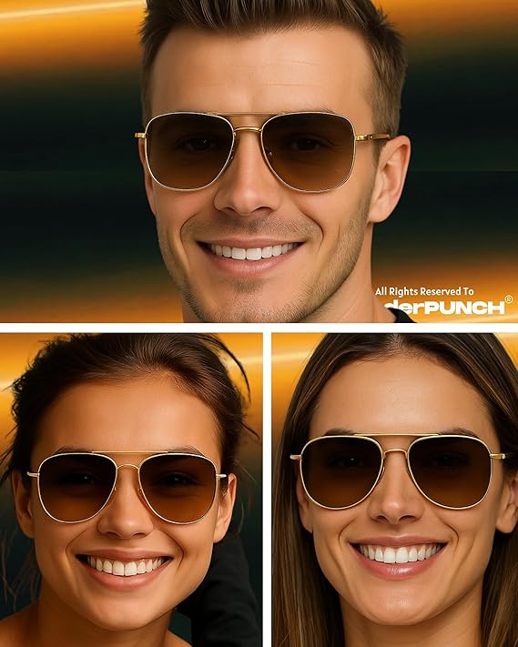 grinderPUNCH Polarized Retro Aviator Sunglasses for Men UV400 Protection Lens and Lightweight (Gold Rose Metal)