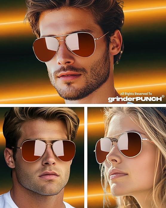 Unisex Aviator Sunglasses Metal Rose Gold Frame/Brown Lens