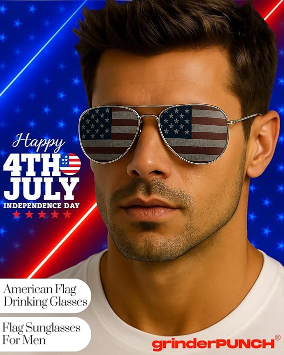 grinderPUNCH 2 Pair Combo Patriotic American US Flag Sunglasses Bulk USA