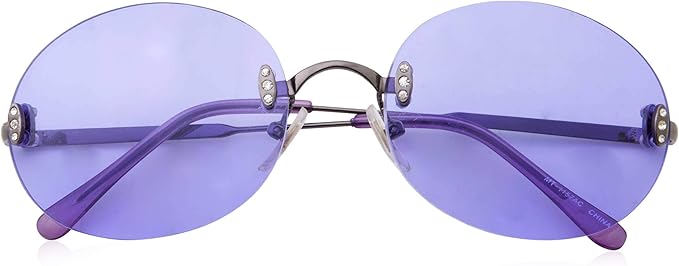 Hipster Retro Round Lightweight Rimless Plastic Frame Purple Candy Color Sunglasses for Women - Purple