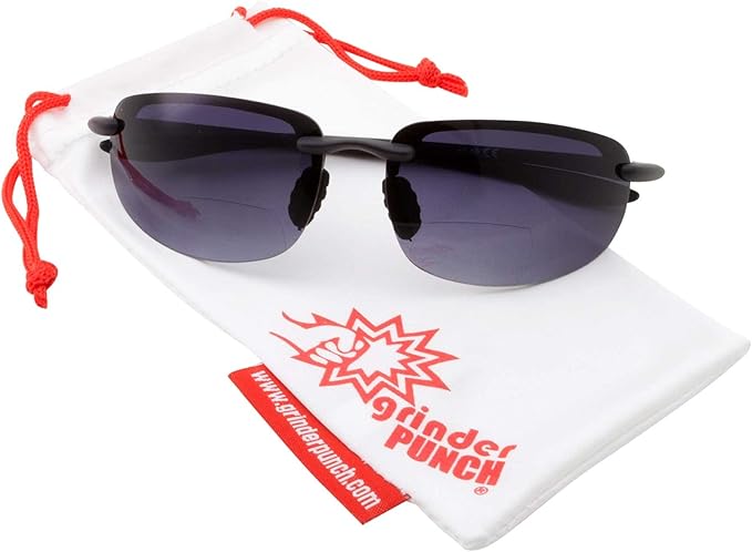 Mens Rimless Bifocal Reading Sunglasses Sports Wrap Reader Glasses, Black, 3.00 - 3.25