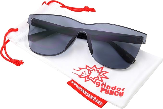 Tinted Colorful Lens Rimless Sunglasses - Transparent Square Horn Rimmed (Black)