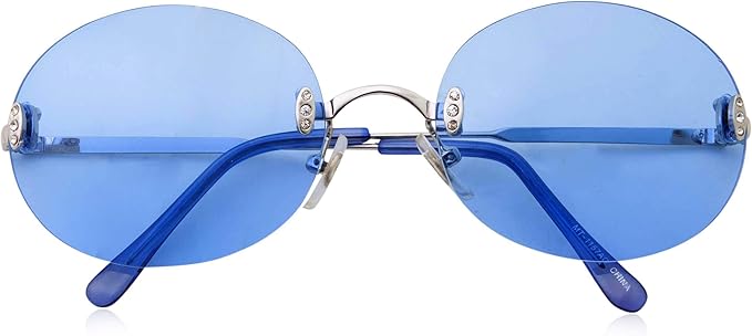 Hipster Retro Round Lightweight Rimless Plastic Frame Blue Candy Color Sunglasses for Women - Blue