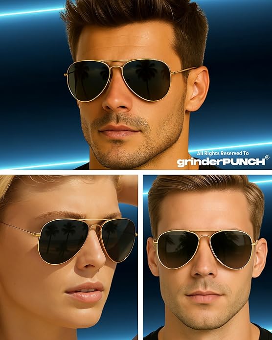 Unisex Aviator Sunglasses Metal Rose Gold Frame/Black Lens