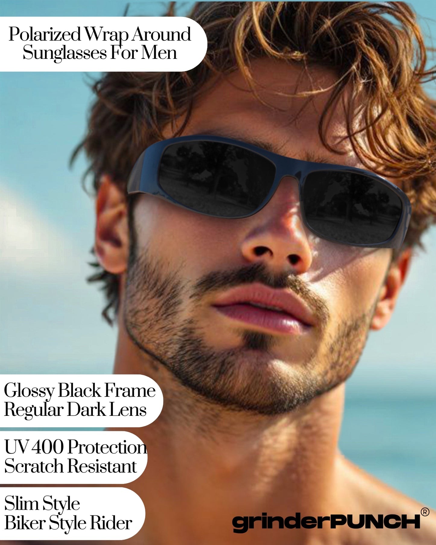 Polarized Black Sport Sunglasses Glossy Black Frame/ Black Lens