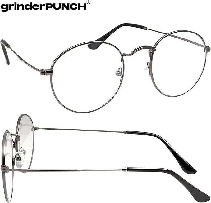 Retro Round Clear Lens Glasses Metal Frame (Gunmetal)