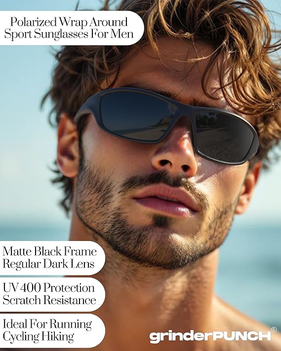 Sports Sunglasses UV400 Protection Lightweight with Anti-Slip Function (Black)