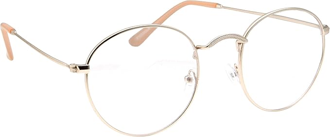 Retro Round Clear Lens Glasses Metal Frame (Gold)