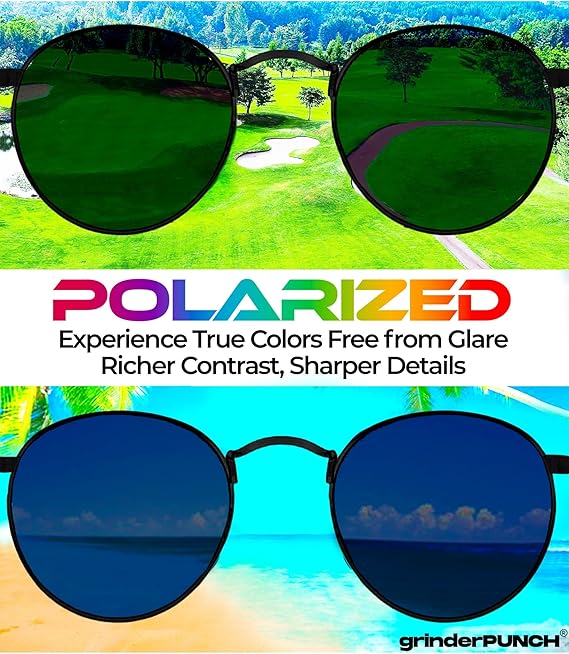 grinderPUNCH Classic Retro Sunglasses for Women Men, UV400 Protection Lens and Lightweight Men Sun Glasses Circle Metal Frame