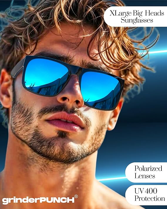 2 Pack XL Polarized Big Wide Frame Sports Driving Sunglasses (Blue Mirror Lens)