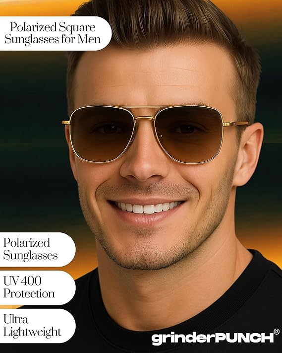 grinderPUNCH Polarized Retro Aviator Sunglasses for Men UV400 Protection Lens and Lightweight (Gold Rose Metal)