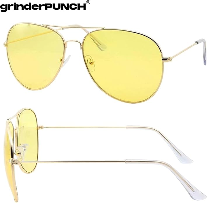 grinderPUNCH Mens Large Aviator Sunglasses - Gold Frame/Yellow Lens