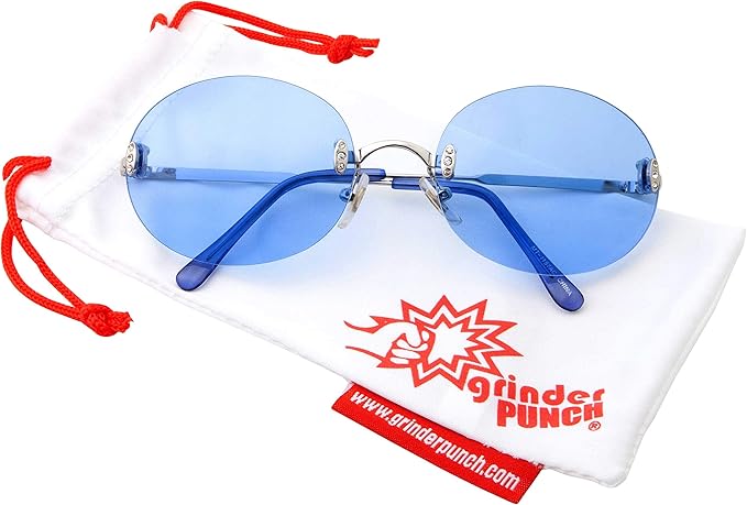 Hipster Retro Round Lightweight Rimless Plastic Frame Blue Candy Color Sunglasses for Women - Blue