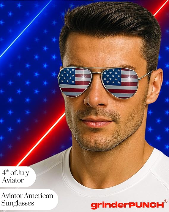 American Flag Aviator Sunglasses Glasses (Silver)