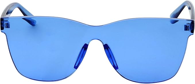 Tinted Colorful Lens Rimless Sunglasses - Transparent Square Horn Rimmed (Blue)