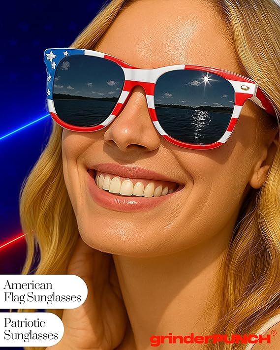 grinderPUNCH 2 Pair Combo Patriotic American US Flag Sunglasses Bulk USA