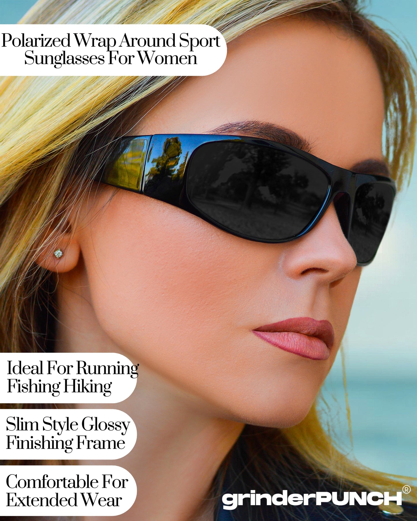 Polarized Black Sport Sunglasses Glossy Black Frame/ Black Lens