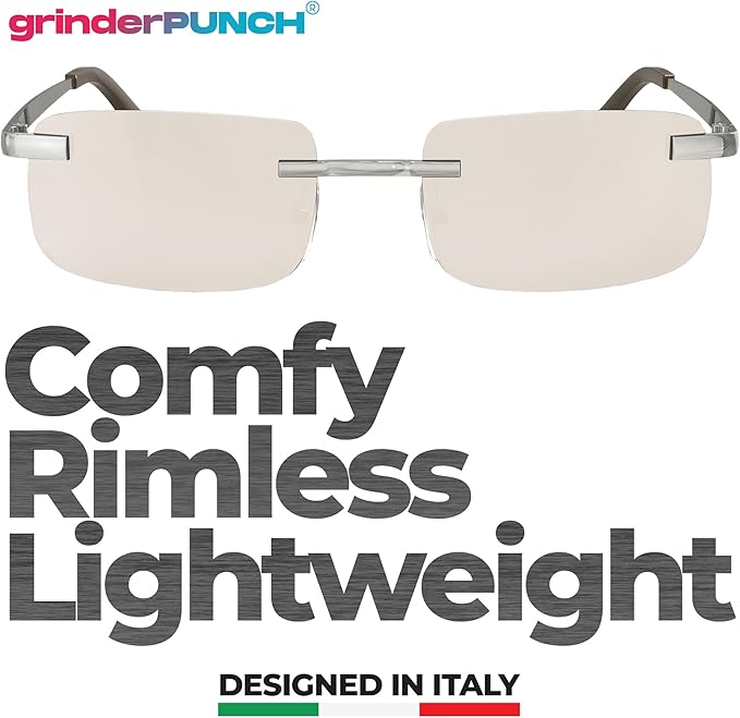 grinderPUNCH Small Slim 90's Popular Nineties Rectangular Sunglasses Clear Rimless Eyewear (Silver Frame - Light Tint)
