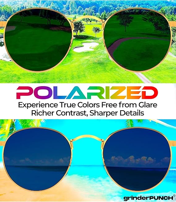grinderPUNCH Classic Retro Sunglasses for Women Men, UV400 Protection Lens and Lightweight Men Sun Glasses Small Circle Metal Frame