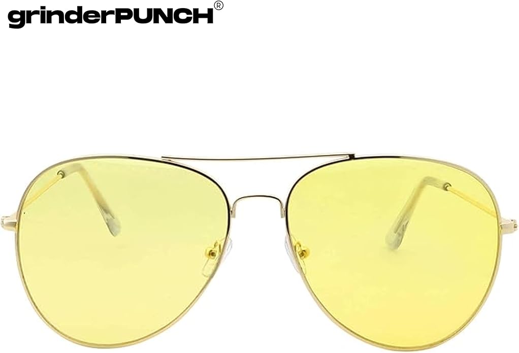 grinderPUNCH Mens Large Aviator Sunglasses - Gold Frame/Yellow Lens