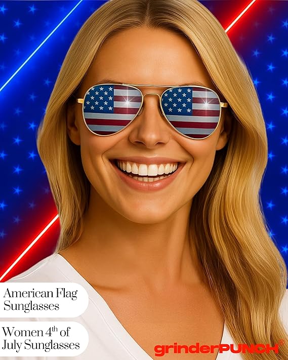 American Flag Aviator Sunglasses Glasses (Gold)