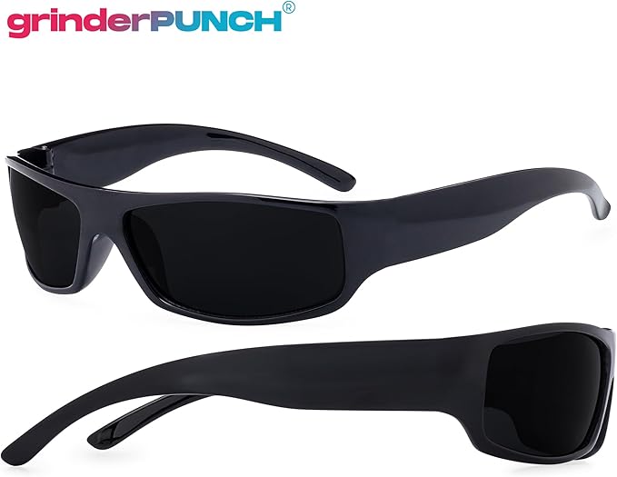 Mens Black Super Dark Sunglasses - Slim Wrap Around Gangster Style