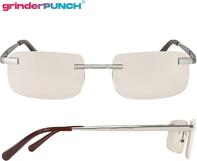 grinderPUNCH Small Slim 90's Popular Nineties Rectangular Sunglasses Clear Rimless Eyewear (Silver Frame - Light Tint)