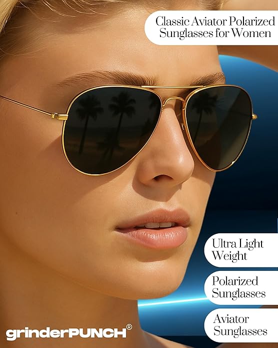Unisex Aviator Sunglasses Metal Rose Gold Frame/Black Lens