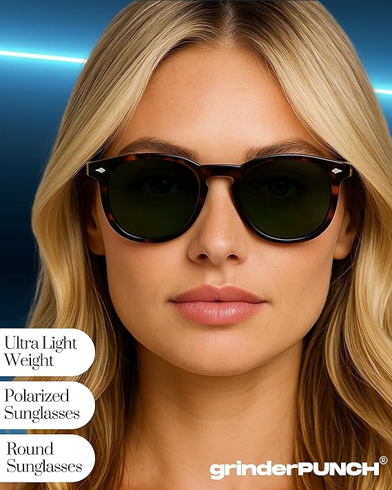 Polarized Round Sunglasses for Women Men Stylish Retro Circle Frame (Tortoise)